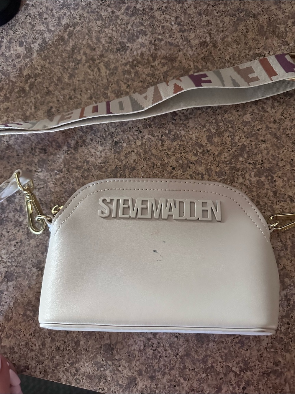 Steve Madden Cream Crossbody with Logo Strap and Color-Block Webbing